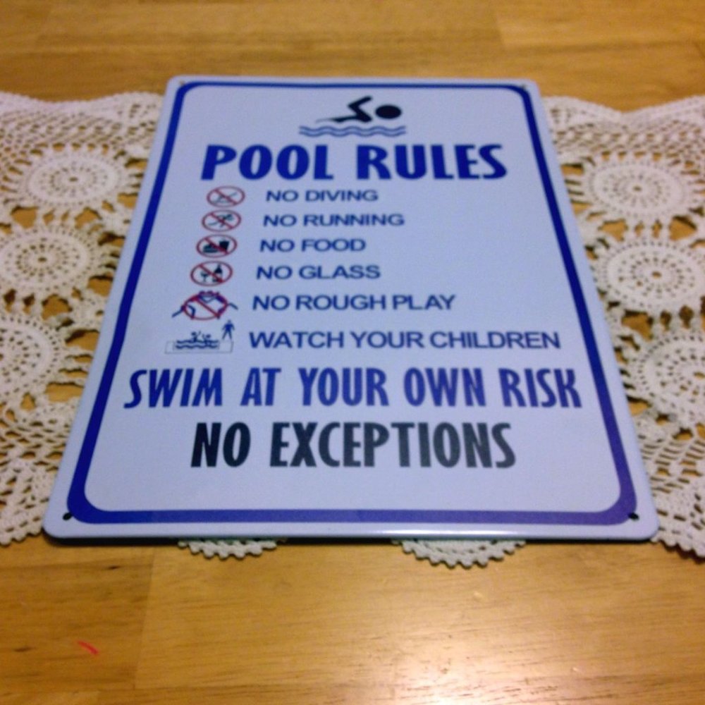 Pool Rules Sign - thin, metal sign for poolside
